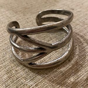 Lucky Brand Silver Peace Sign Cuff Bracelet